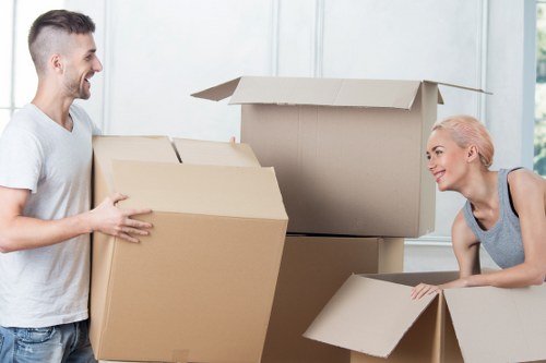 Office furniture and equipment packed for a commercial move