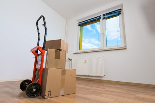Furniture and boxes being transported during a Vauxhall removal