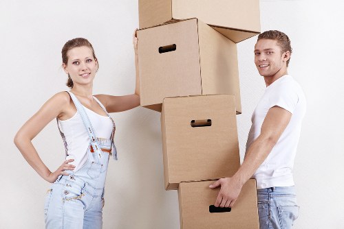 Packed boxes and furniture prepared for removals in Vauxhall